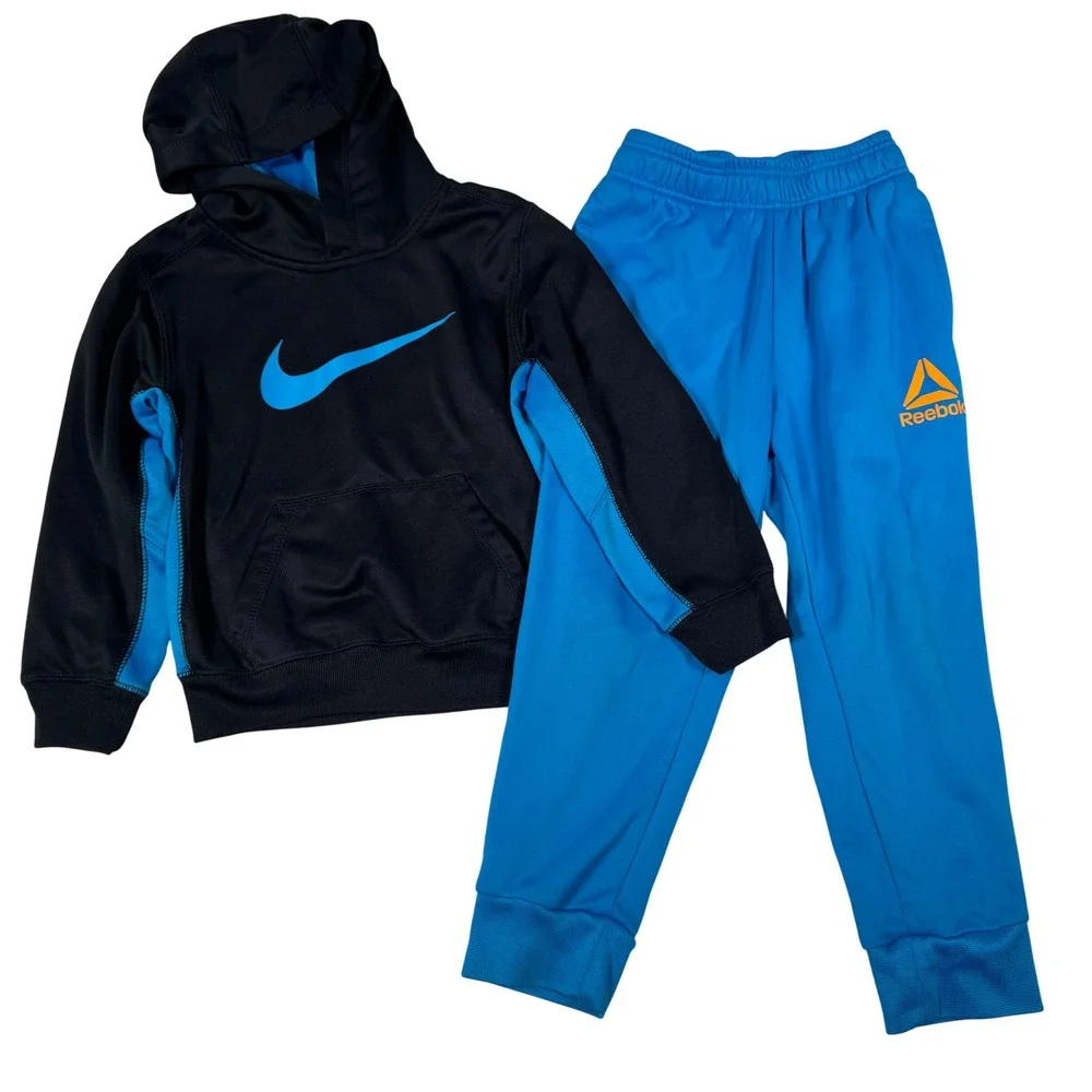 Nike Reebok Hoodie Joggers Kids 4 5 Blue Black Fleece Activewear Set Good